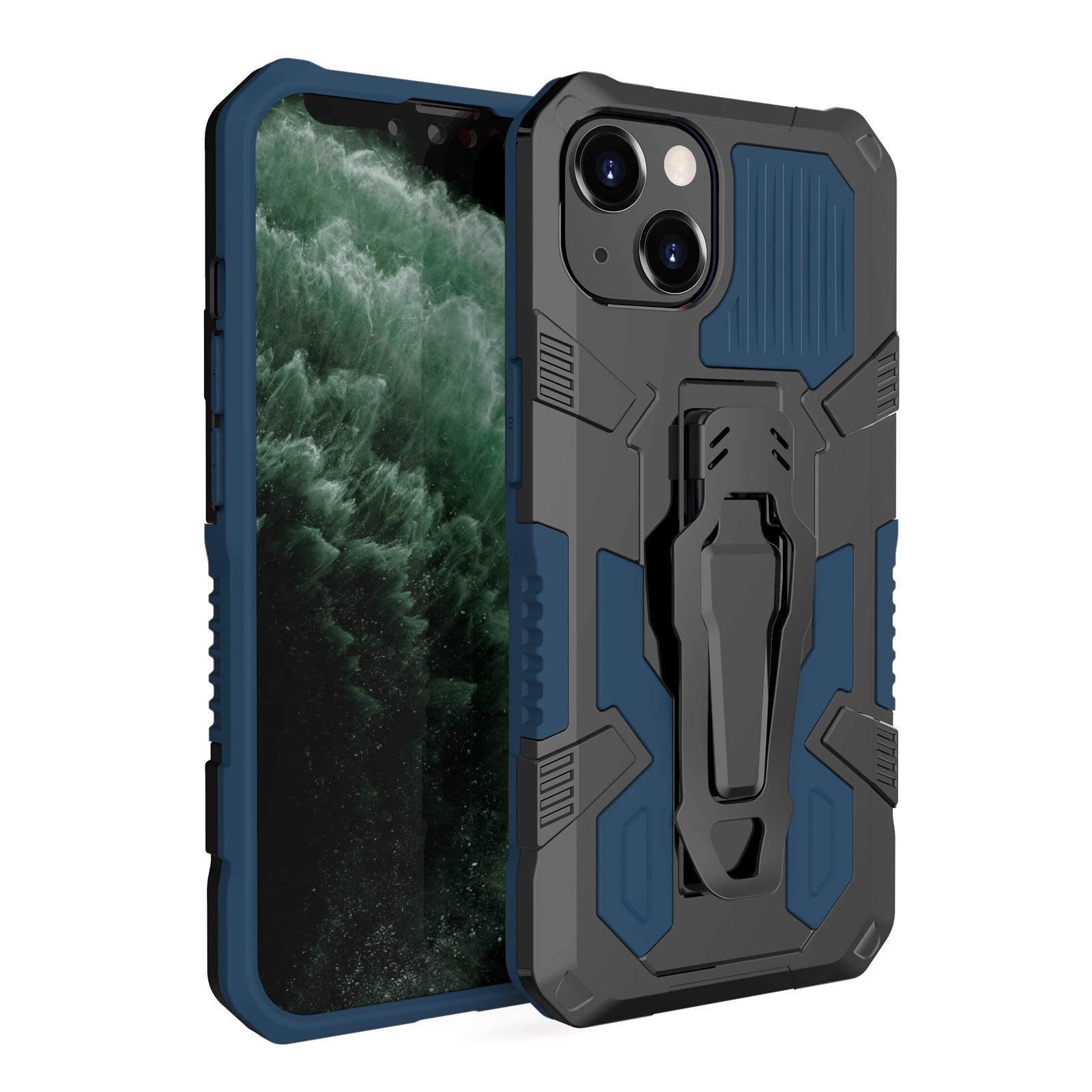 For iPhone 13 Pro Max Machine Armor Warrior PC + TPU Phone Case (Blue) - Shopkiz.com