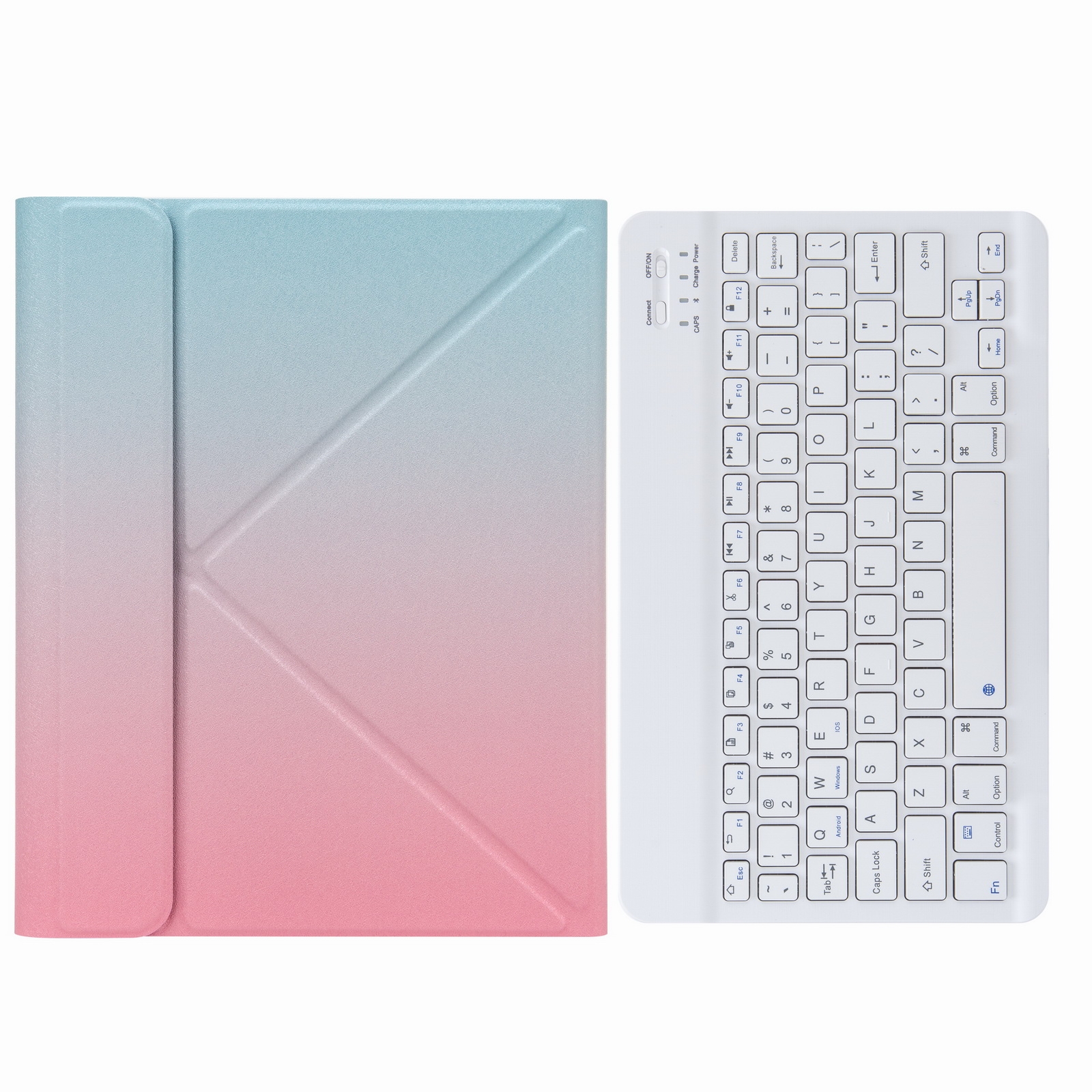 H-097 Bluetooth Keyboard Leather Case with Rear Three-fold Holder For iPad 9.7 2018 & 2017(Pink Blue) - Shopkiz.com