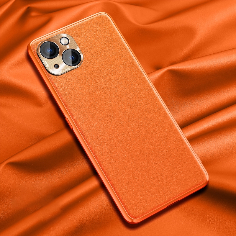 For iPhone 13 Plain Skin Leather Case(Orange) - Shopkiz.com