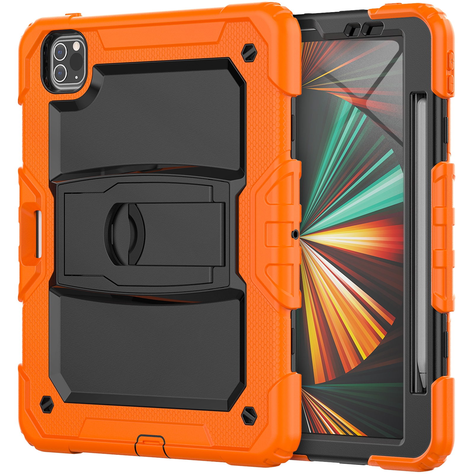 For iPad Pro 11 2022 / 2021 / 2020 / 2018 Silicone + PC Tablet Case with Holder(Orange) - Shopkiz.com