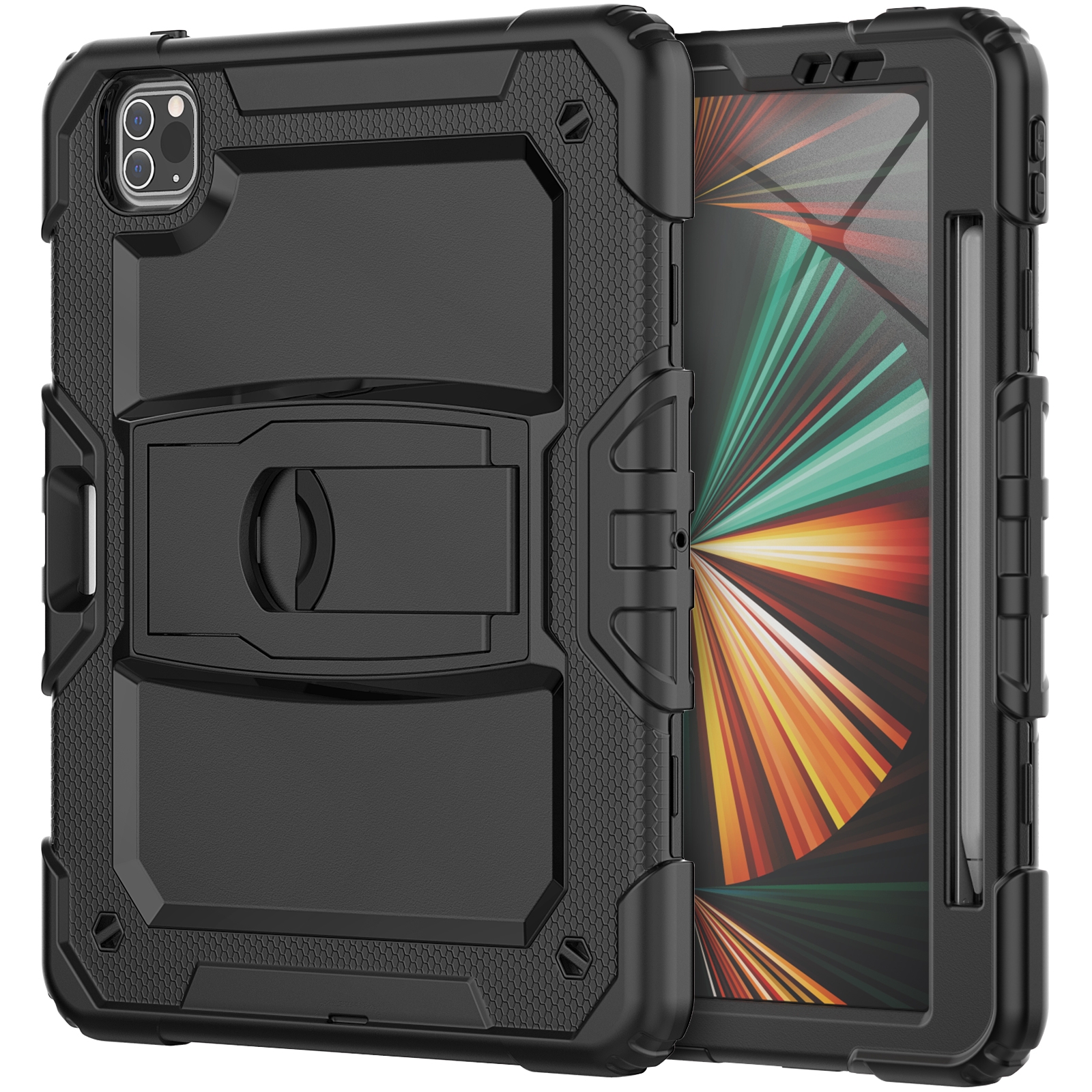 For iPad Pro 11 2022 / 2021 / 2020 / 2018 Silicone + PC Tablet Case with Holder(Black) - Shopkiz.com