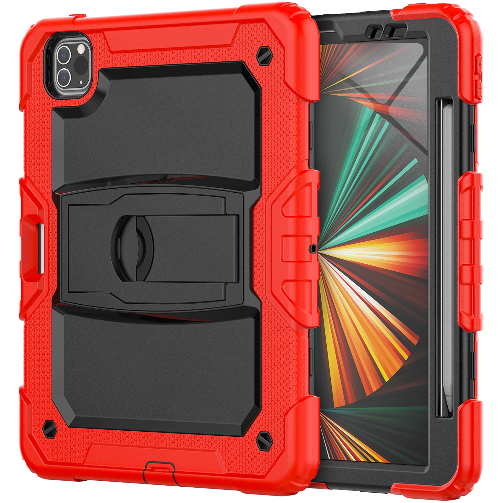 For iPad Pro 11 2022 / 2021 / 2020 / 2018 Silicone + PC Tablet Case with Holder(Red) - Shopkiz.com