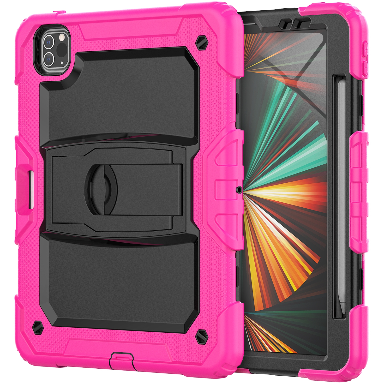 For iPad Pro 11 2022 / 2021 / 2020 / 2018 Silicone + PC Tablet Case with Holder(Rose Red) - Shopkiz.com