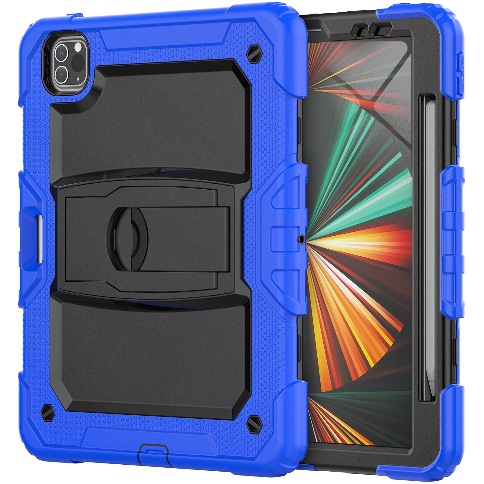 For iPad Pro 11 2022 / 2021 / 2020 / 2018 Silicone + PC Tablet Case with Holder(Dark Blue) - Shopkiz.com