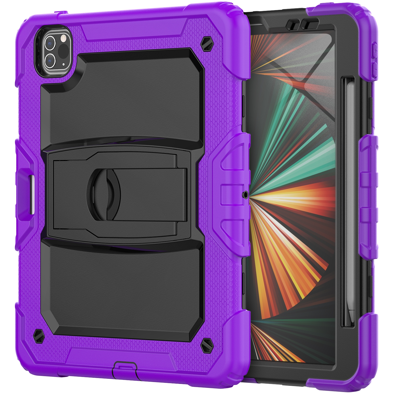 For iPad Pro 11 2022 / 2021 / 2020 / 2018 Silicone + PC Tablet Case with Holder(Purple) - Shopkiz.com