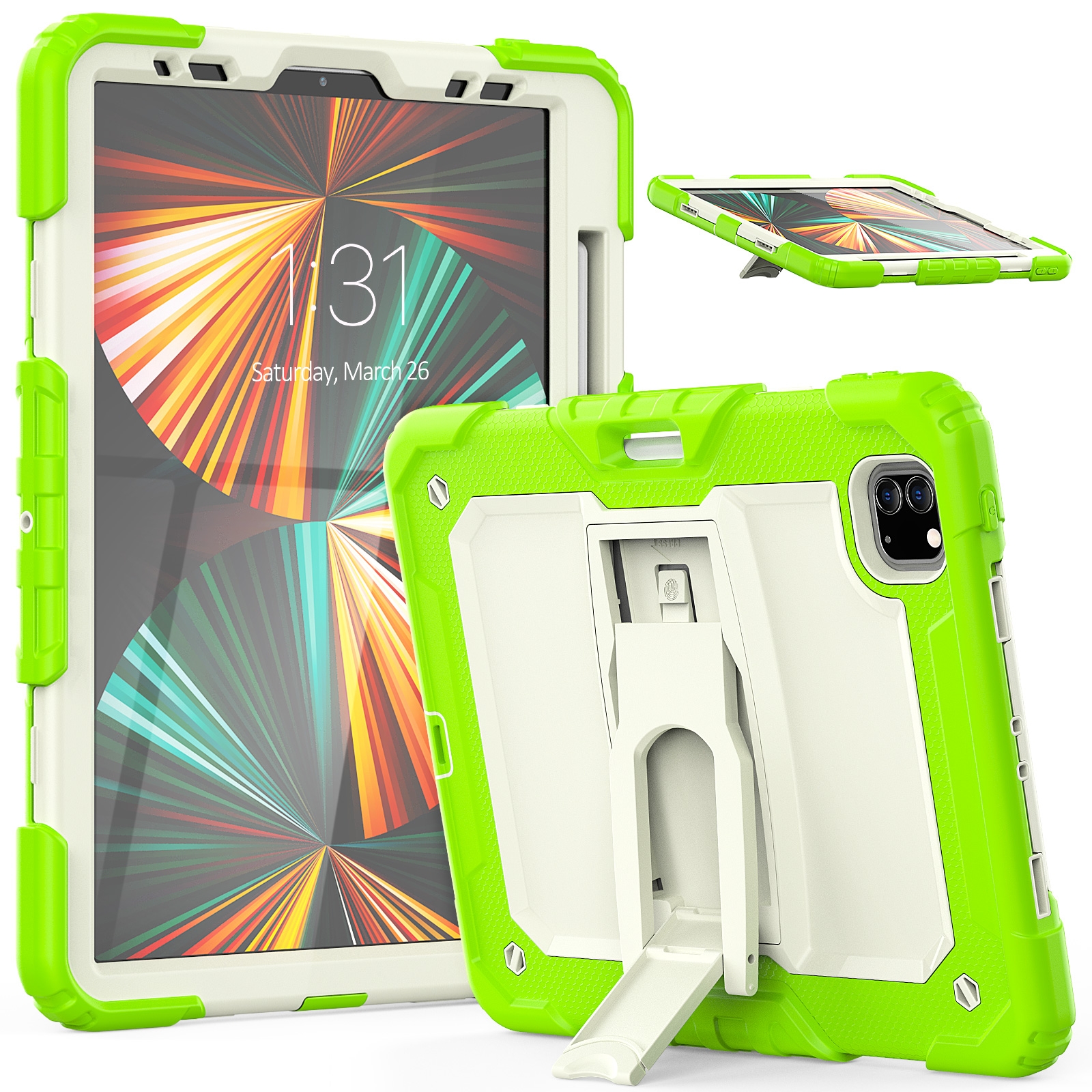 For iPad Pro 11 2022 / 2021 / 2020 / 2018 Silicone + PC Tablet Case with Holder(Yellow Green) - Shopkiz.com