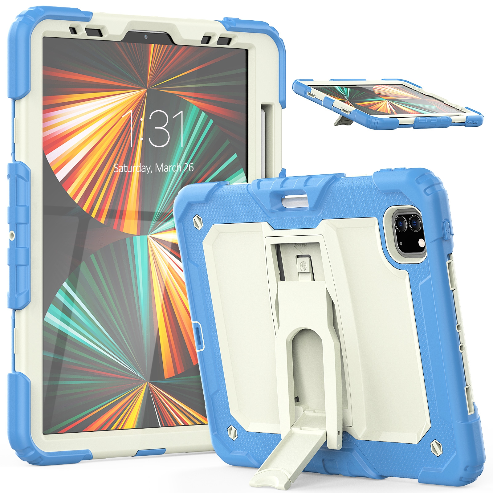 For iPad Pro 11 2022 / 2021 / 2020 / 2018 Silicone + PC Tablet Case with Holder(Light Blue) - Shopkiz.com