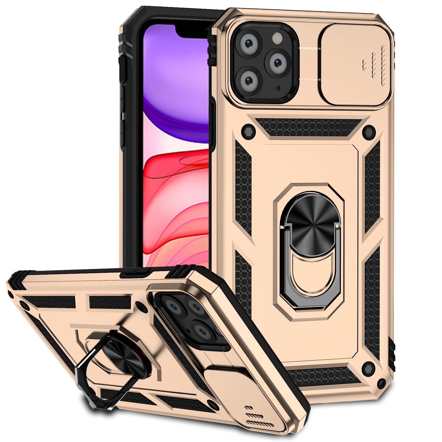 For iPhone 11 Pro Max Sliding Camshield Holder Phone Case (Gold) - Shopkiz.com