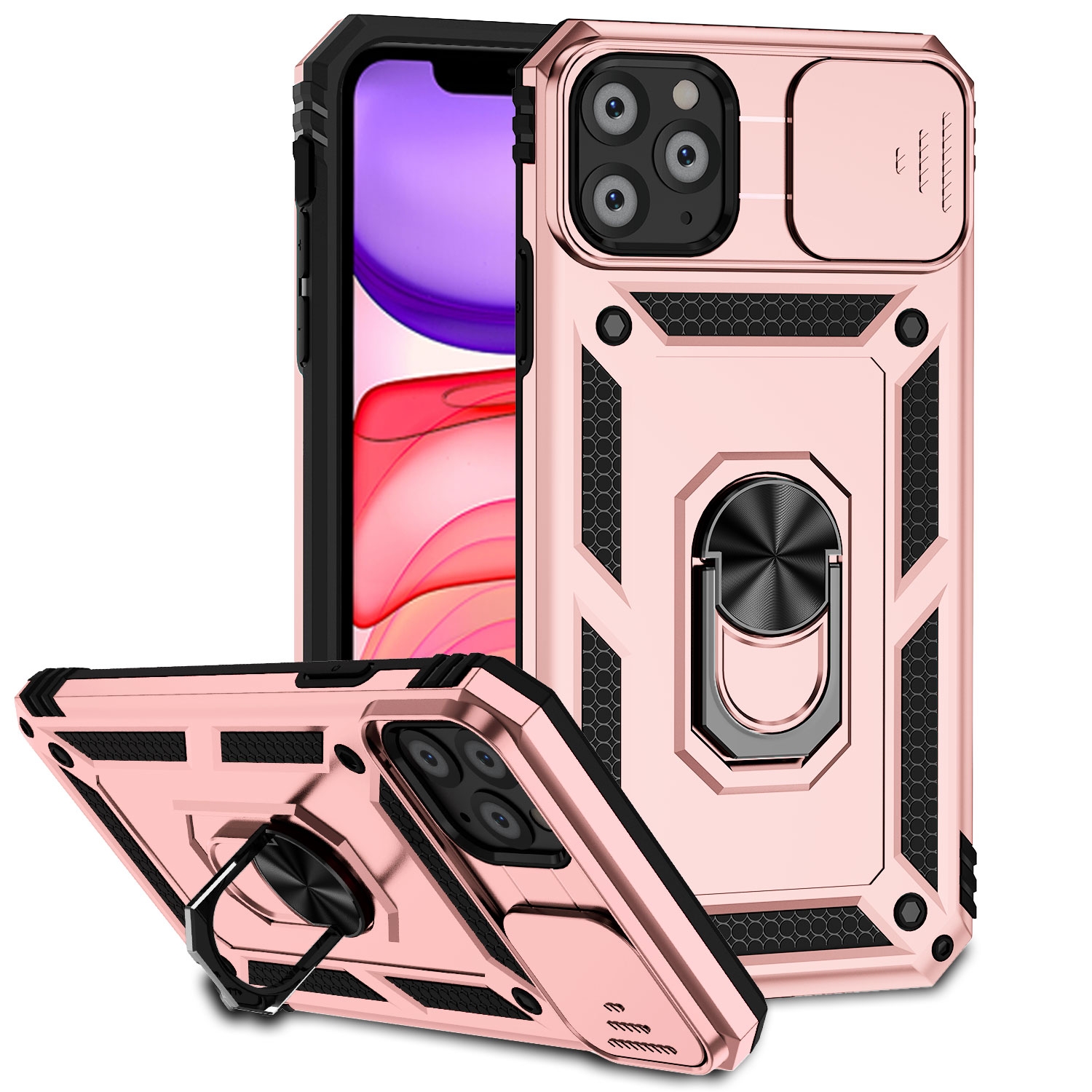For iPhone 11 Pro Max Sliding Camshield Holder Phone Case (Rose Gold) - Shopkiz.com