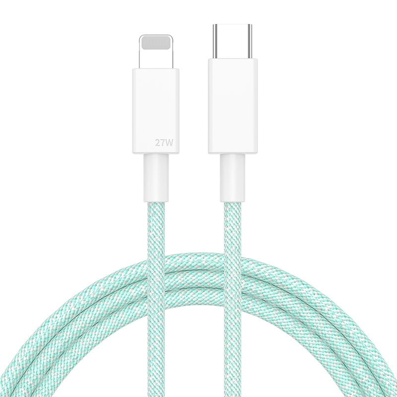 27W PD USB-C / Type-C to 8 Pin Fast Charging Braided Data Cable, Cable Length: 1m(Green) - Shopkiz.com