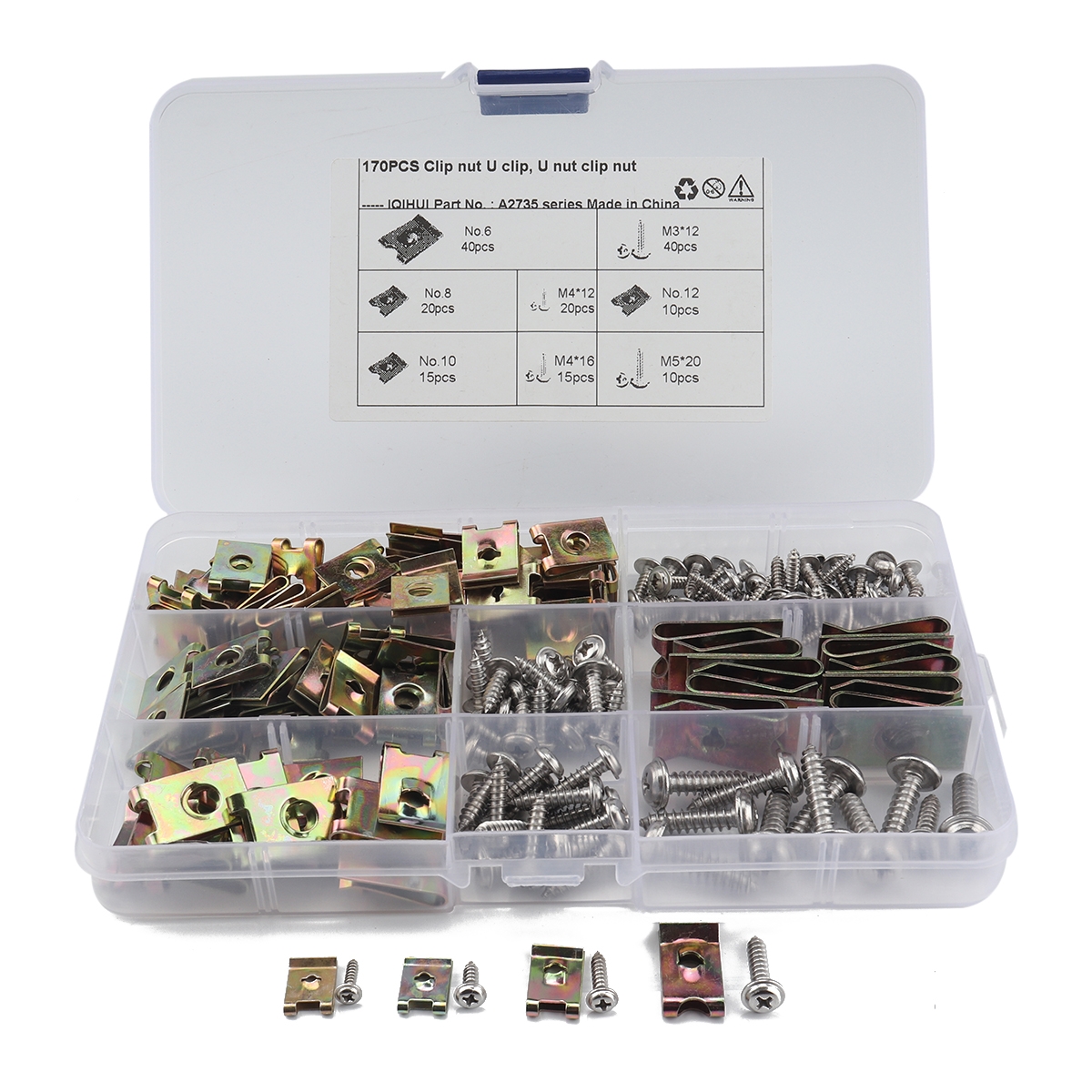 A2735 170 in 1 U-shape Nut Kit Spire Clips Speed Fasteners Lug Nuts - Shopkiz.com