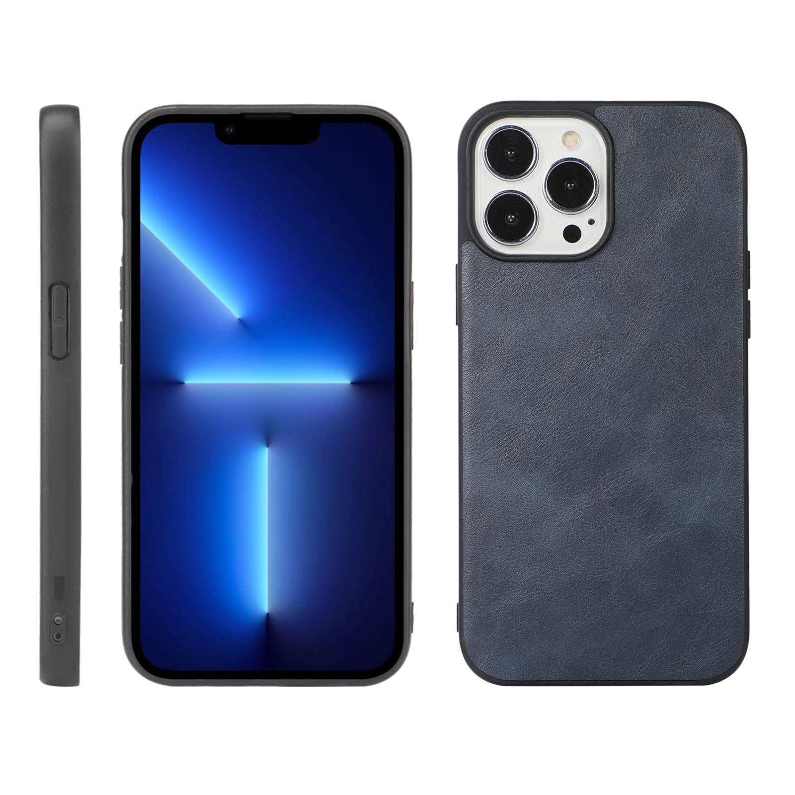 For iPhone 13 Pro Max Cowhide Texture PU Phone Case (Blue) - Shopkiz.com