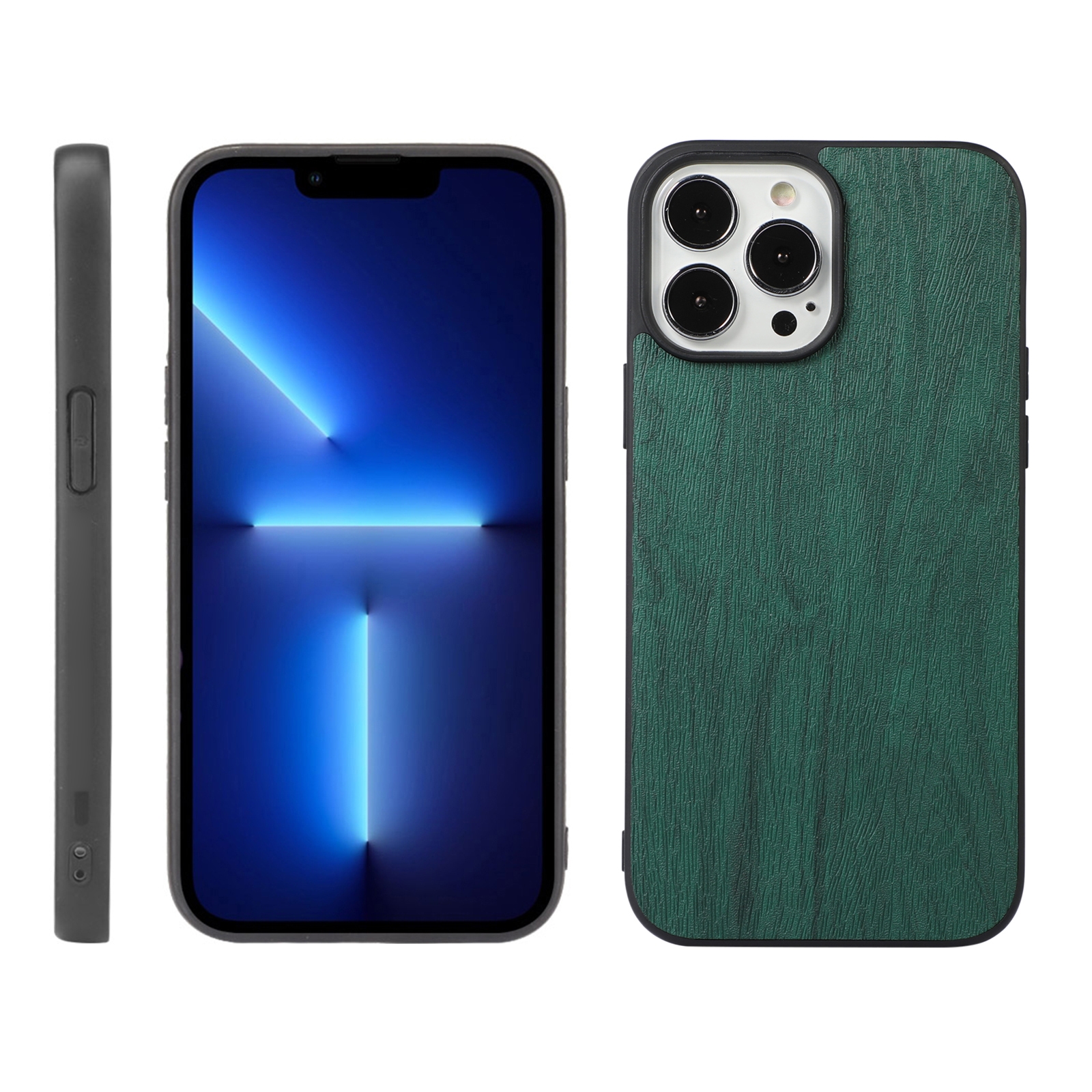 For iPhone 13 Pro Max Wood Texture PU Phone Case (Green) - Shopkiz.com