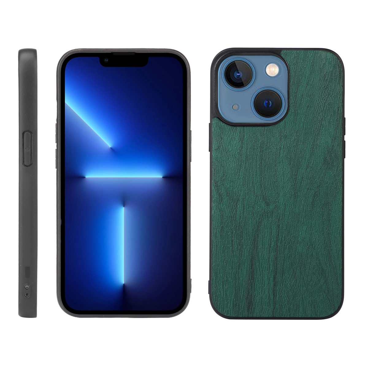 For iPhone 13 mini Wood Texture PU Phone Case (Green) - Shopkiz.com