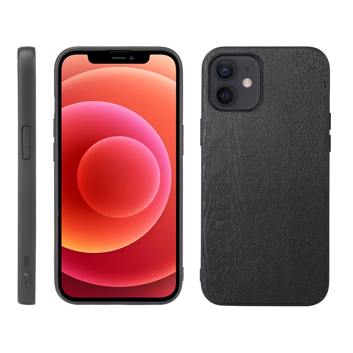 For iPhone 12 mini Wood Texture PU Phone Case (Black) - Shopkiz.com