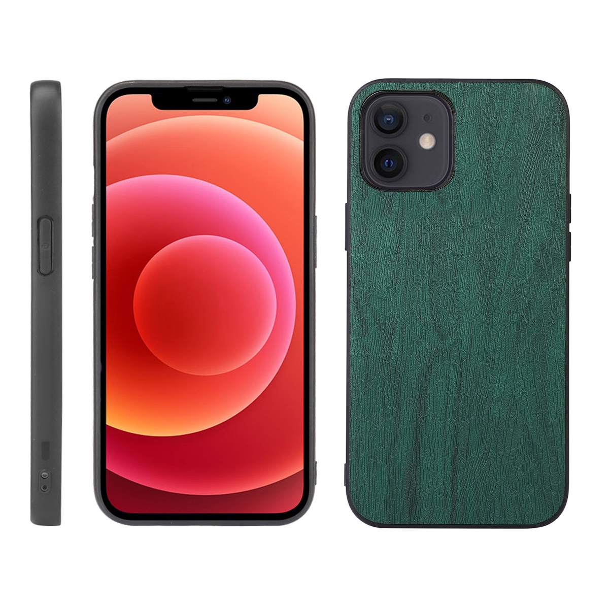 For iPhone 12 mini Wood Texture PU Phone Case (Green) - Shopkiz.com