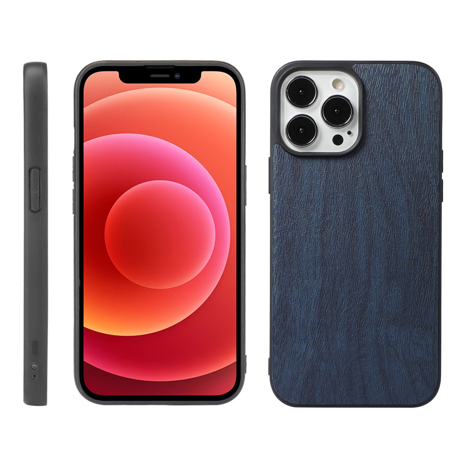 For iPhone 12 Pro Max Wood Texture PU Phone Case(Blue) - Shopkiz.com