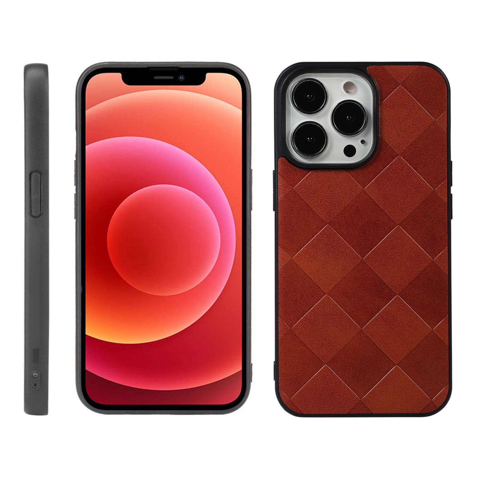For iPhone 12 Pro Max Weave Plaid PU Phone Case(Brown) - Shopkiz.com