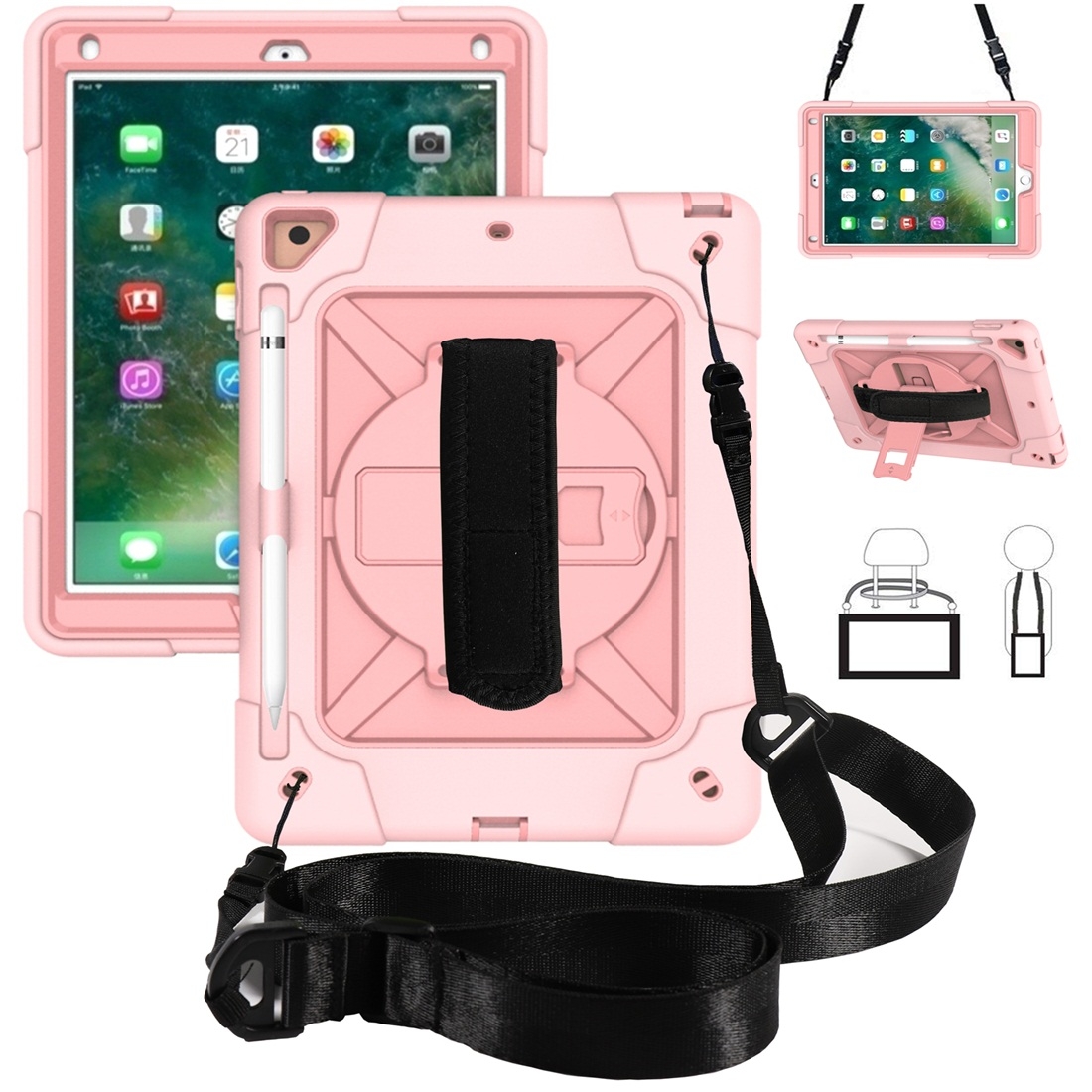 For iPad 9.7 Contrast Color Silicone + PC Combination Case with Holder(Rose Gold) - Shopkiz.com