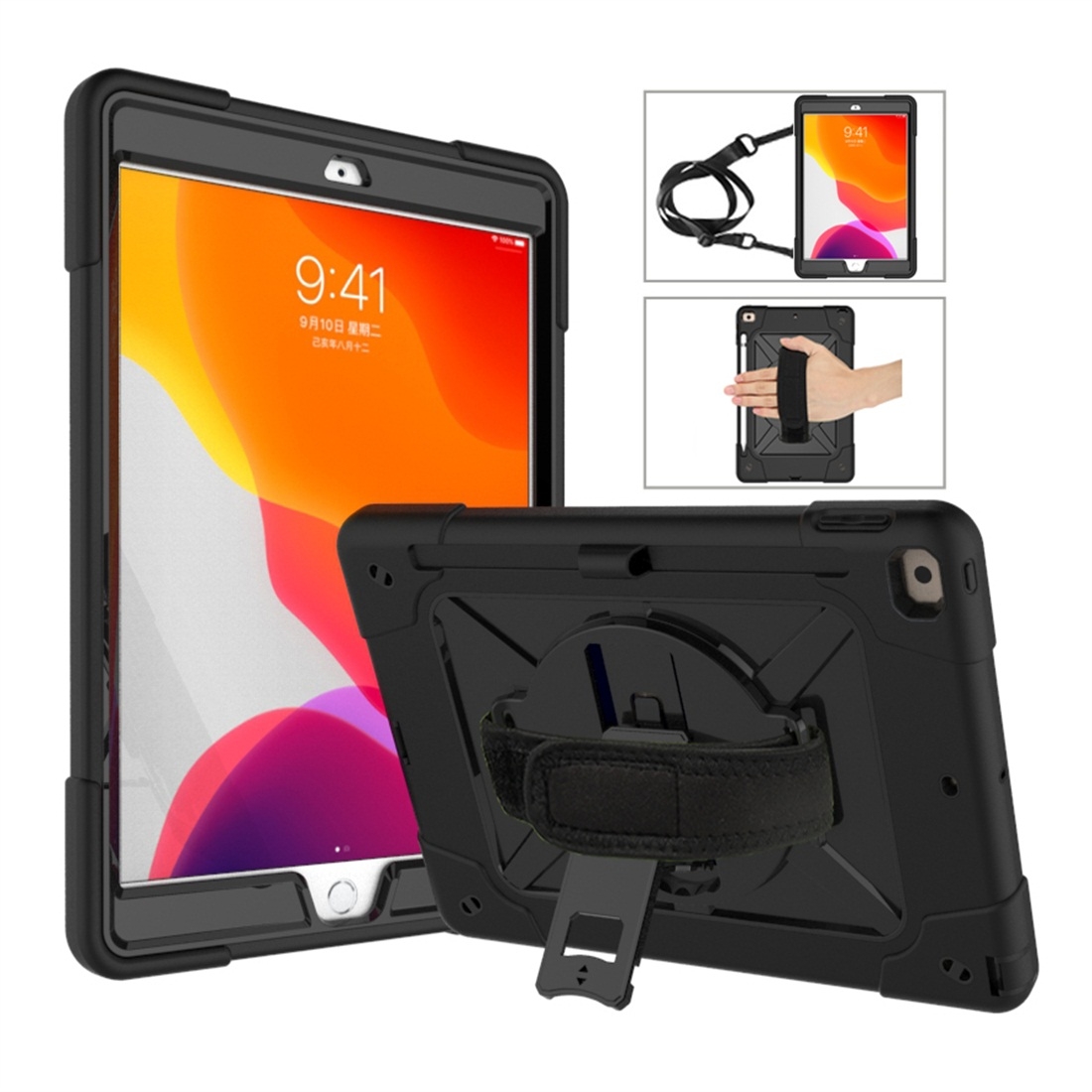 For iPad 10.2 Contrast Color Silicone + PC Combination Case with Holder(Black) - Shopkiz.com