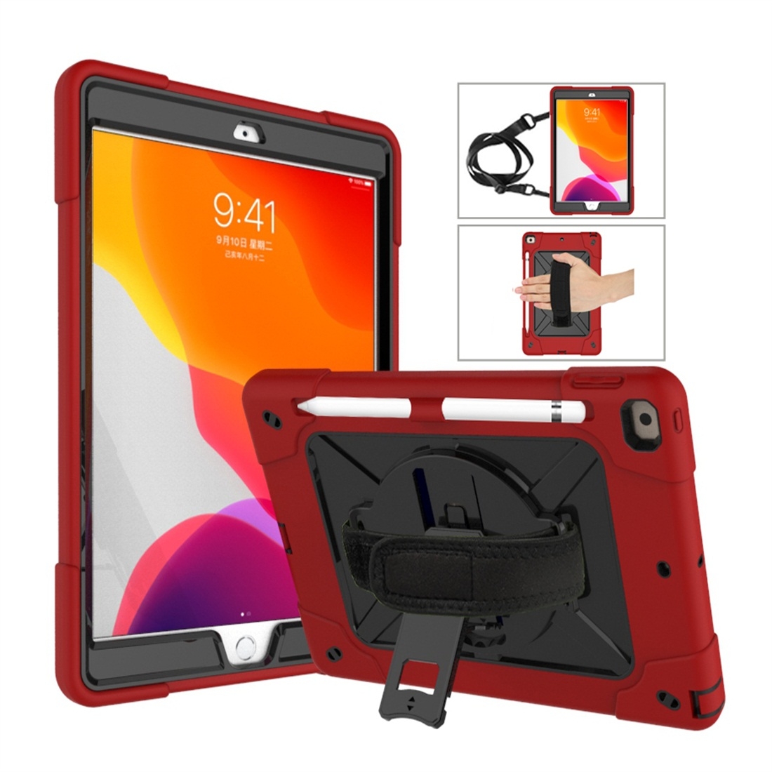 For iPad 10.2 Contrast Color Silicone + PC Combination Case with Holder(Red + Black) - Shopkiz.com