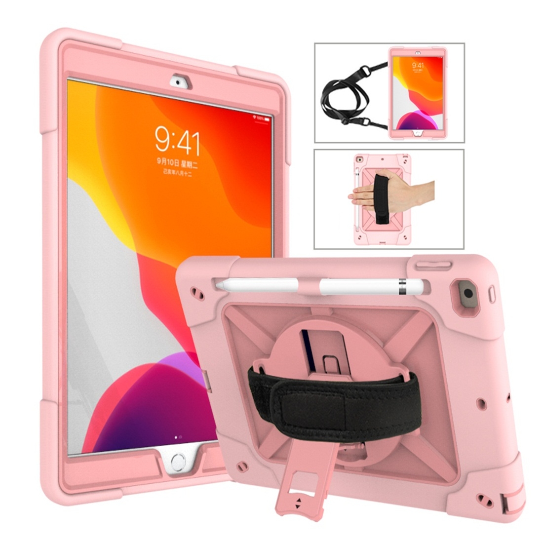 For iPad 10.2 Contrast Color Silicone + PC Combination Case with Holder(Rose Gold) - Shopkiz.com