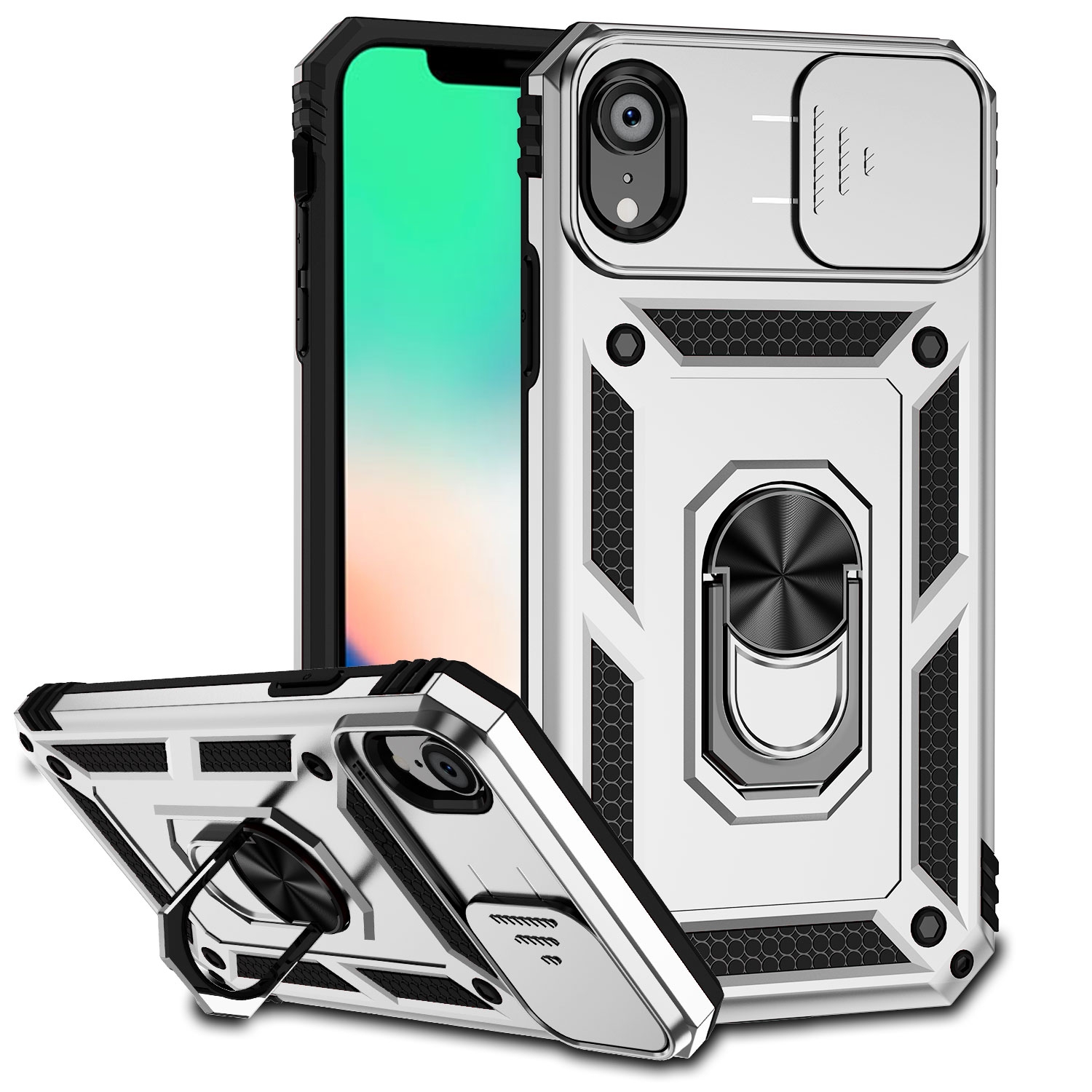 For iPhone XR Sliding Camshield Holder Phone Case(Silver) - Shopkiz.com