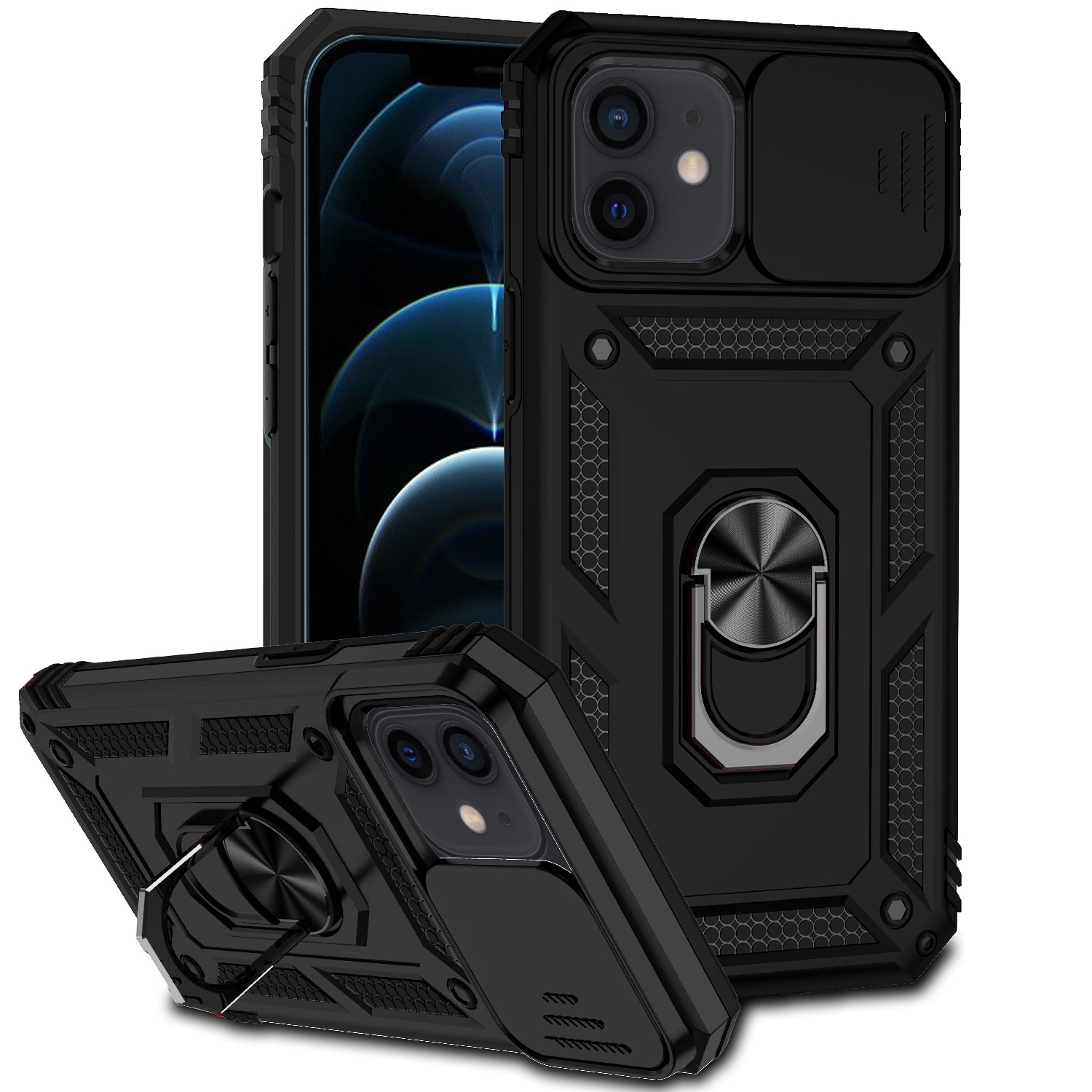 For iPhone 12 mini Sliding Camshield Holder Phone Case (Black) - Shopkiz.com