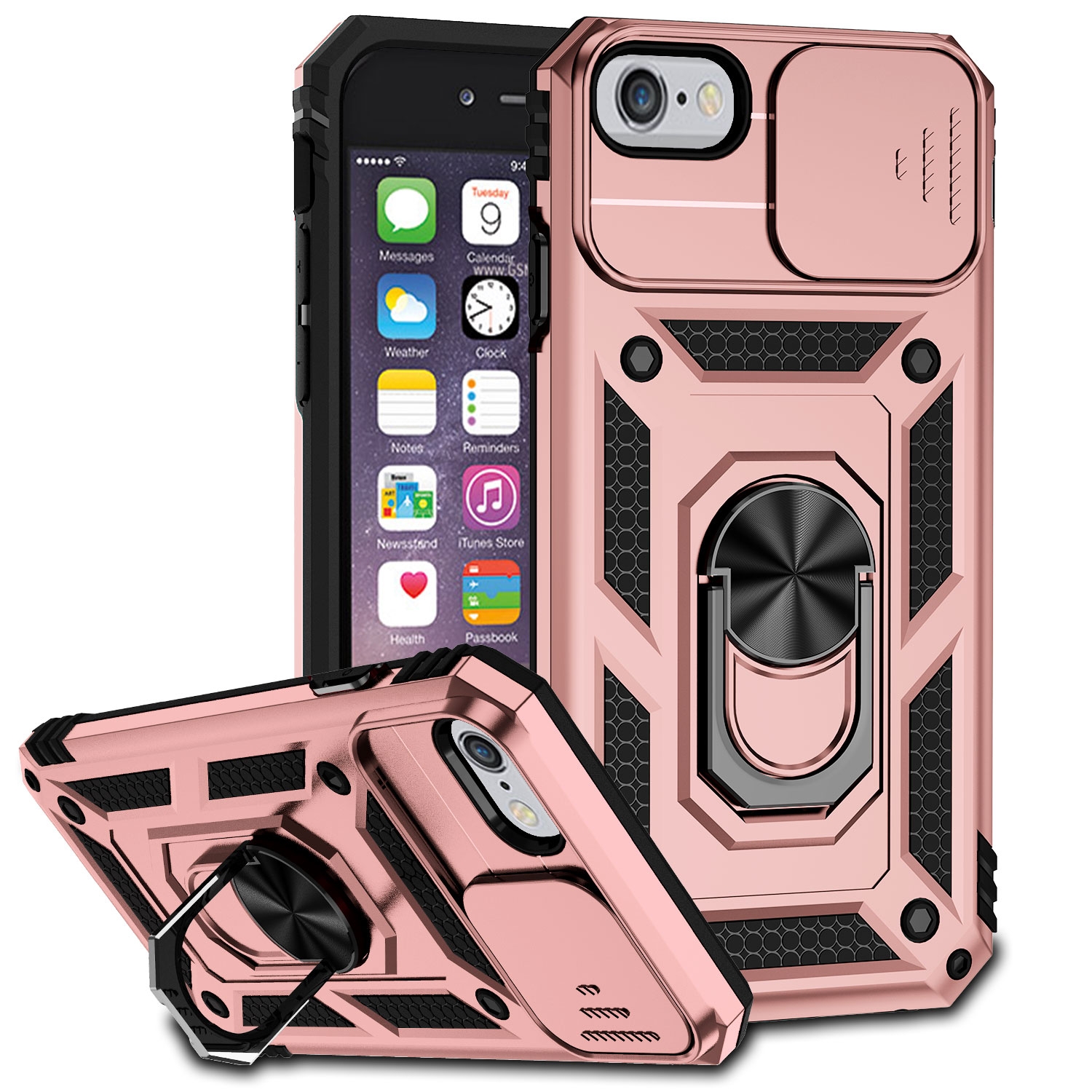 For iPhone SE 2022 / SE 2020 / 8 / 7 / 6 Sliding Camshield Holder Phone Case(Rose Gold) - Shopkiz.com