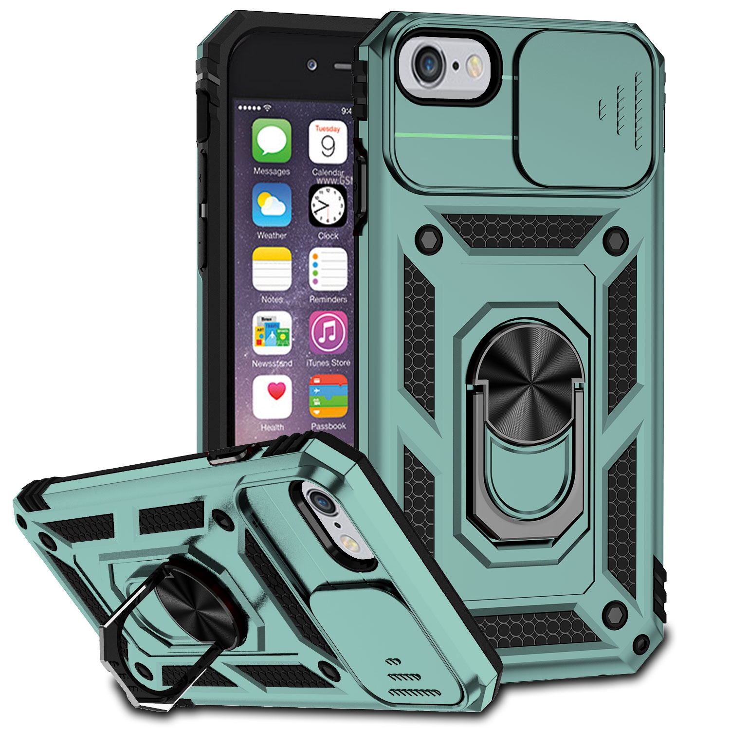For iPhone SE 2022 / SE 2020 / 8 / 7 / 6 Sliding Camshield Holder Phone Case(Dark Green) - Shopkiz.com