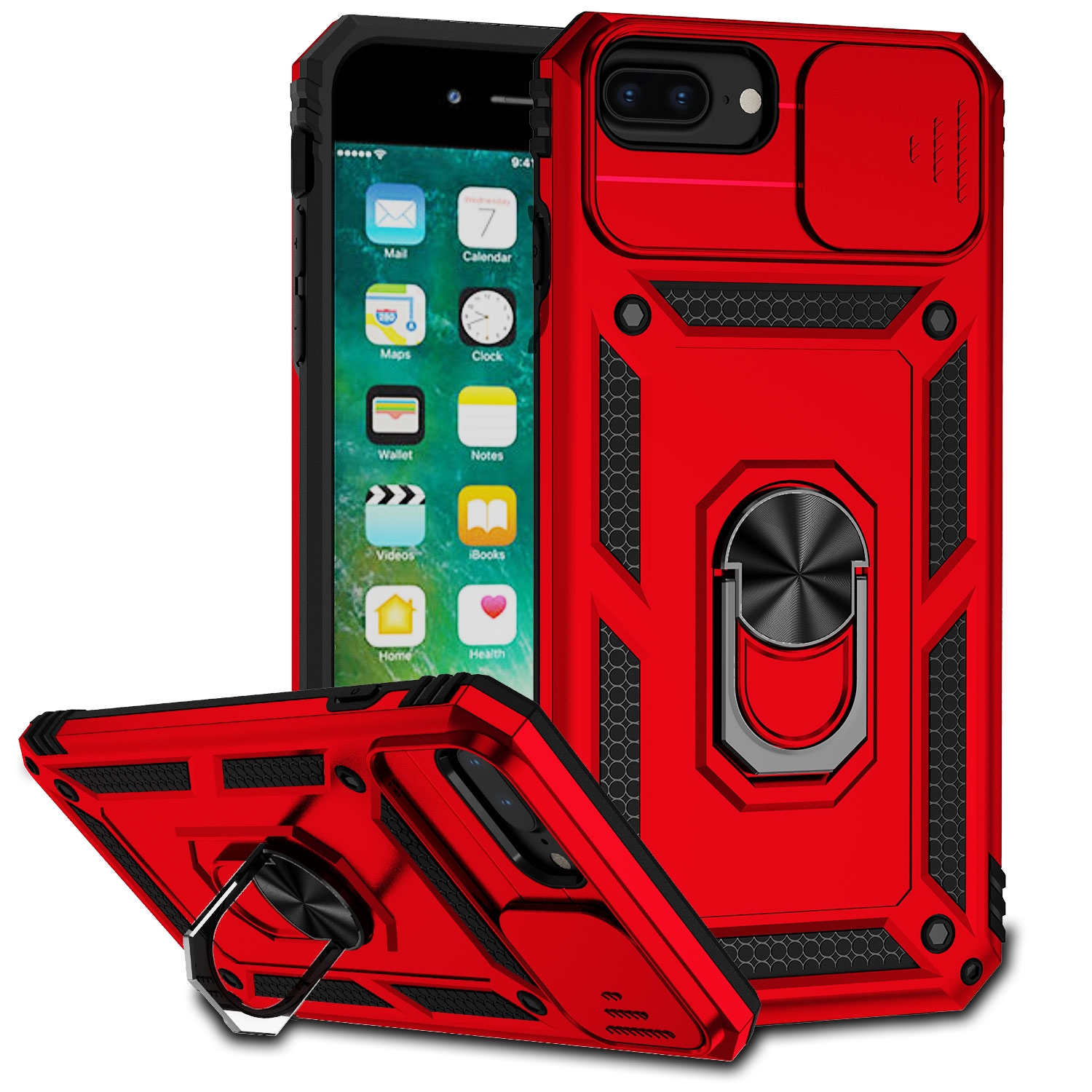 Sliding Camshield Holder Phone Case For iPhone 8 Plus / 7 Plus / 6 Plus(Red) - Shopkiz.com