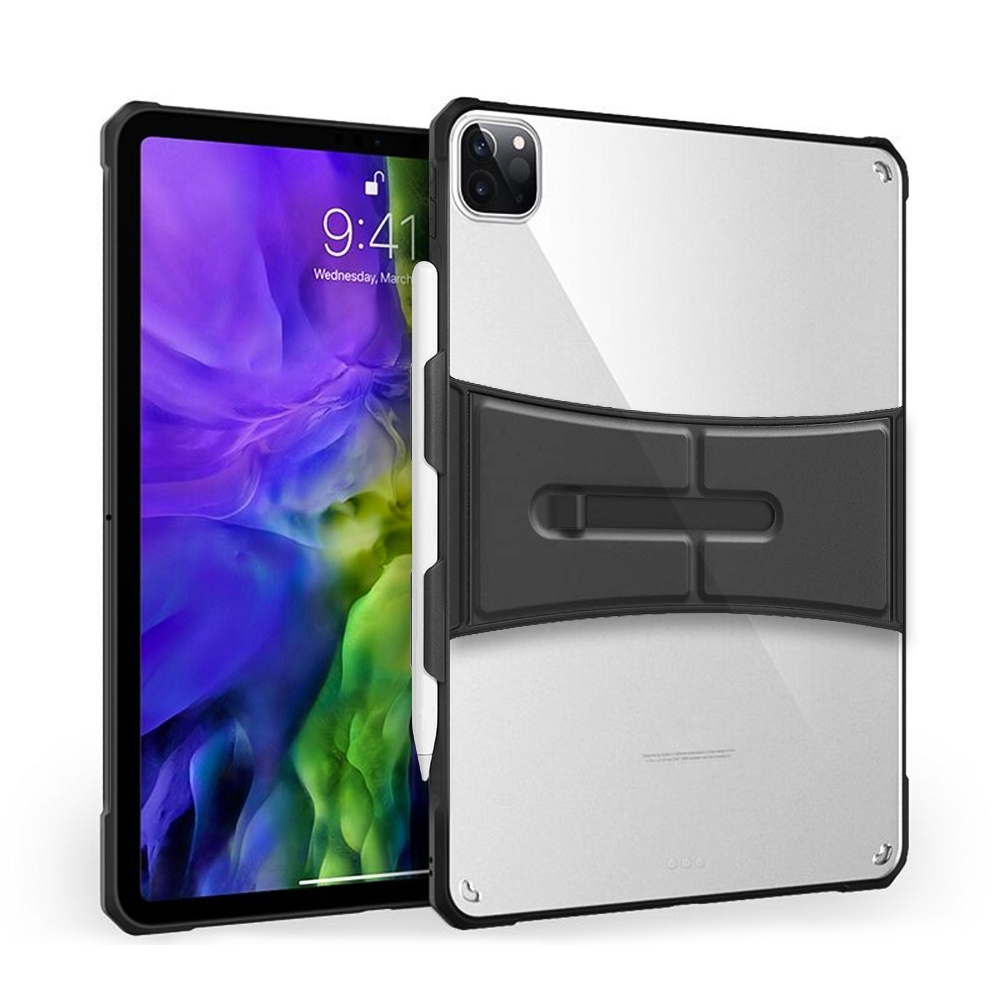 For iPad Pro 11 2021 PC+TPU Transparent Holder Pen Slot Tablet Case(Black) - Shopkiz.com