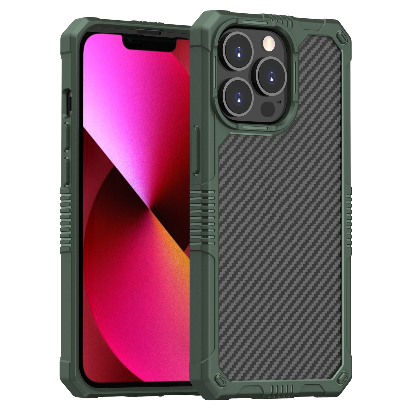 For iPhone 13 Pro Carbon Fiber Shockproof Case (Dark Green) - Shopkiz.com