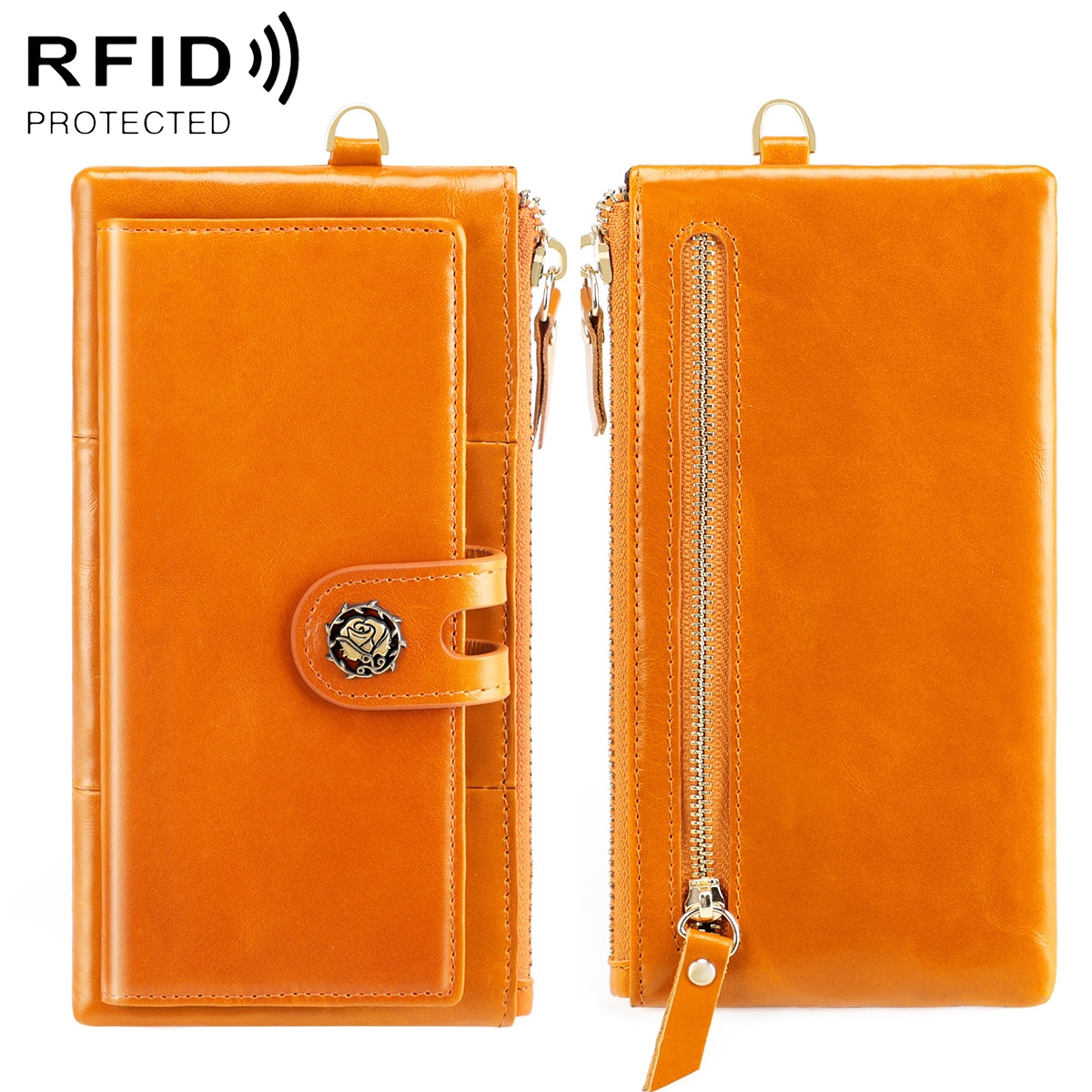 3506 RFID Anti-Degaussing Oil Wax Vintage Texture Genuine Leather Hand Held Wallet for Ladies(Yellow) - Shopkiz.com