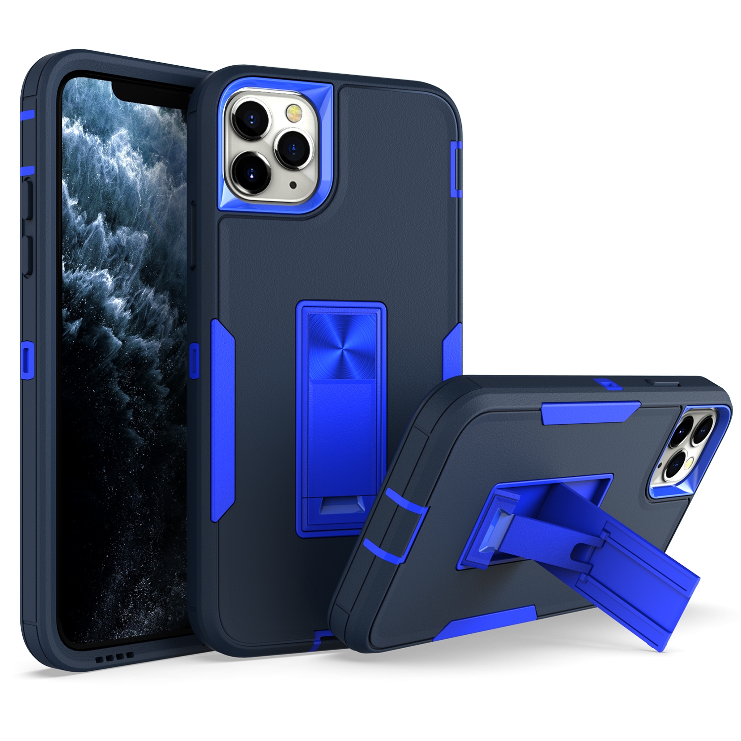 For iPhone 11 Pro Max Magnetic Holder Phone Case (Sapphire Blue + Dark Blue) - Shopkiz.com