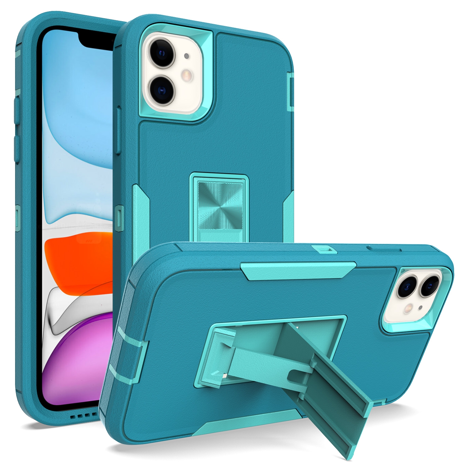 For iPhone 12 mini Magnetic Holder Phone Case (Lake Blue + Blue-green) - Shopkiz.com