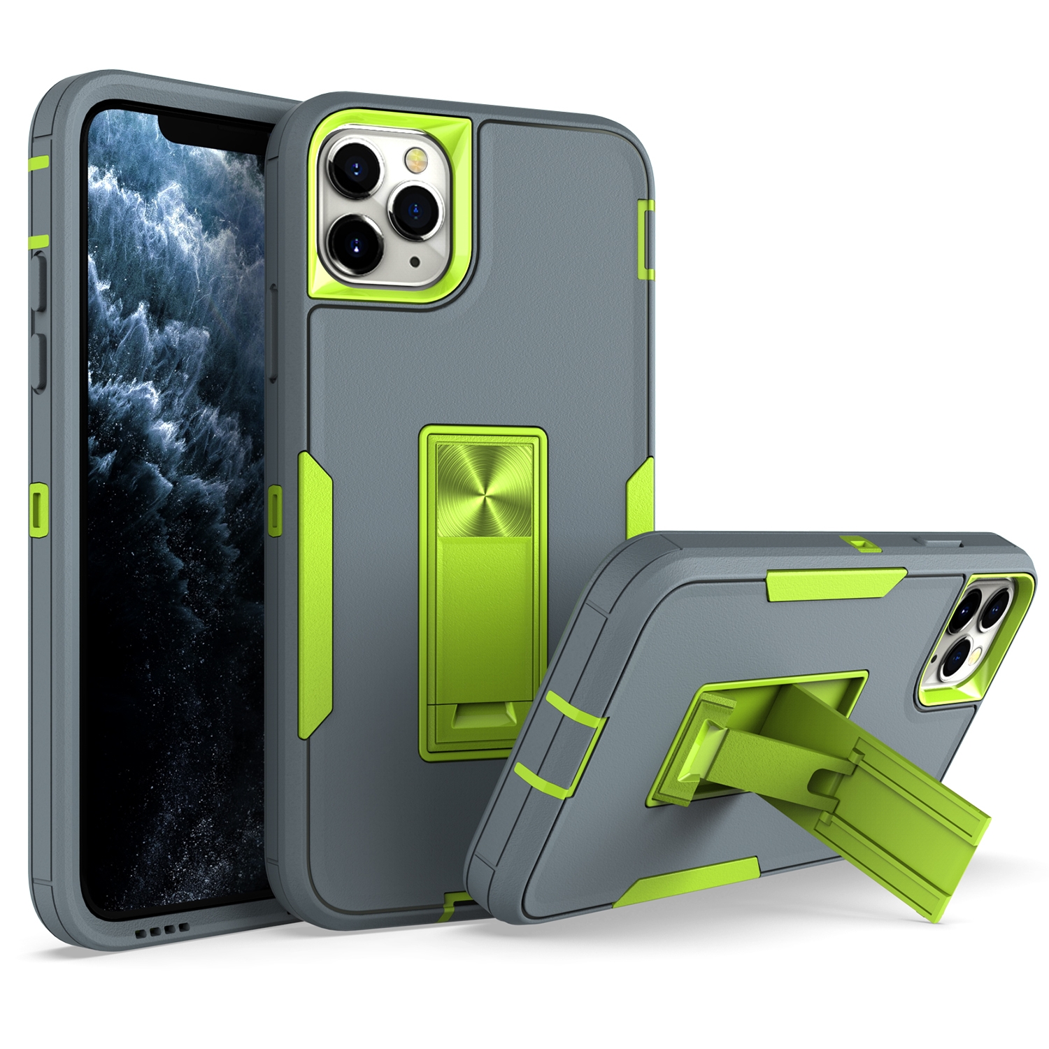 For iPhone 13 Pro Magnetic Holder Phone Case (Dark Grey + Green) - Shopkiz.com