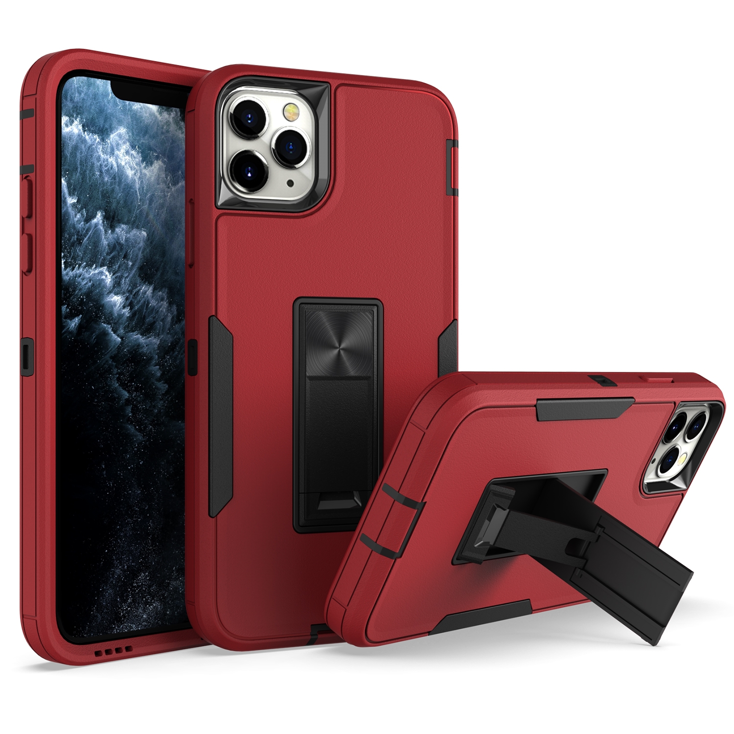 For iPhone 13 Pro Max Magnetic Holder Phone Case (Red + Black) - Shopkiz.com