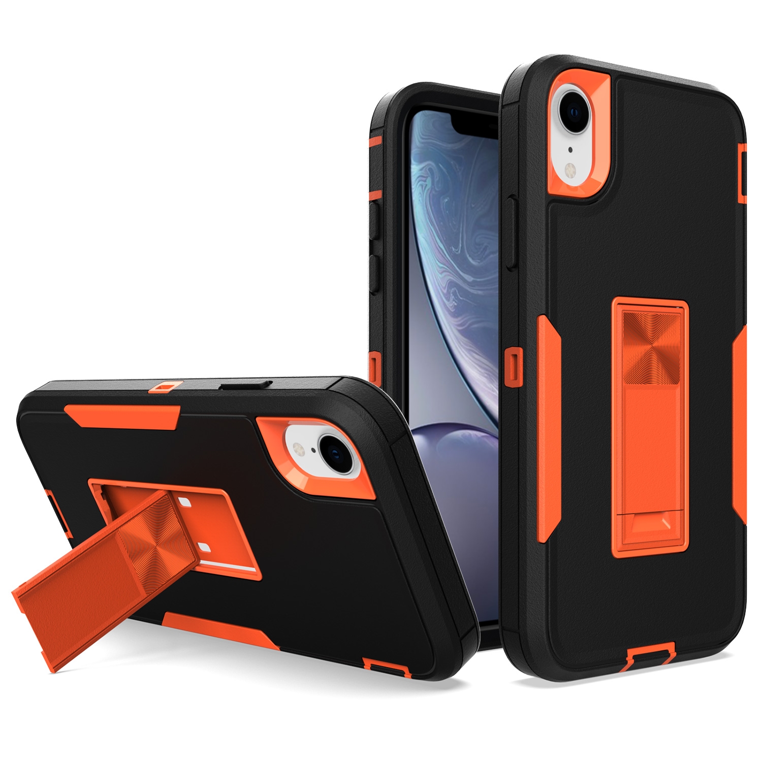 For iPhone XR Magnetic Holder Phone Case(Black + Orange) - Shopkiz.com