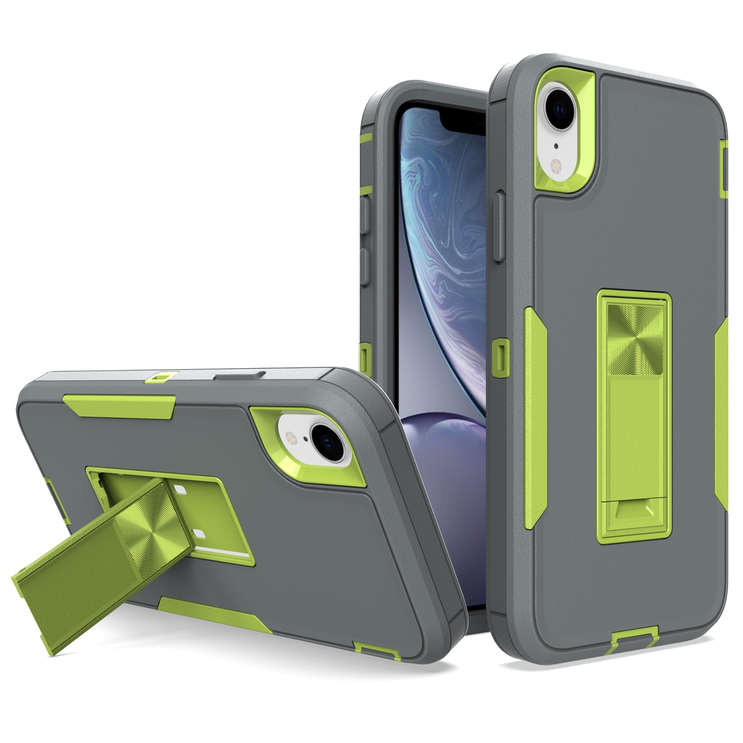 For iPhone XR Magnetic Holder Phone Case(Dark Grey + Green) - Shopkiz.com