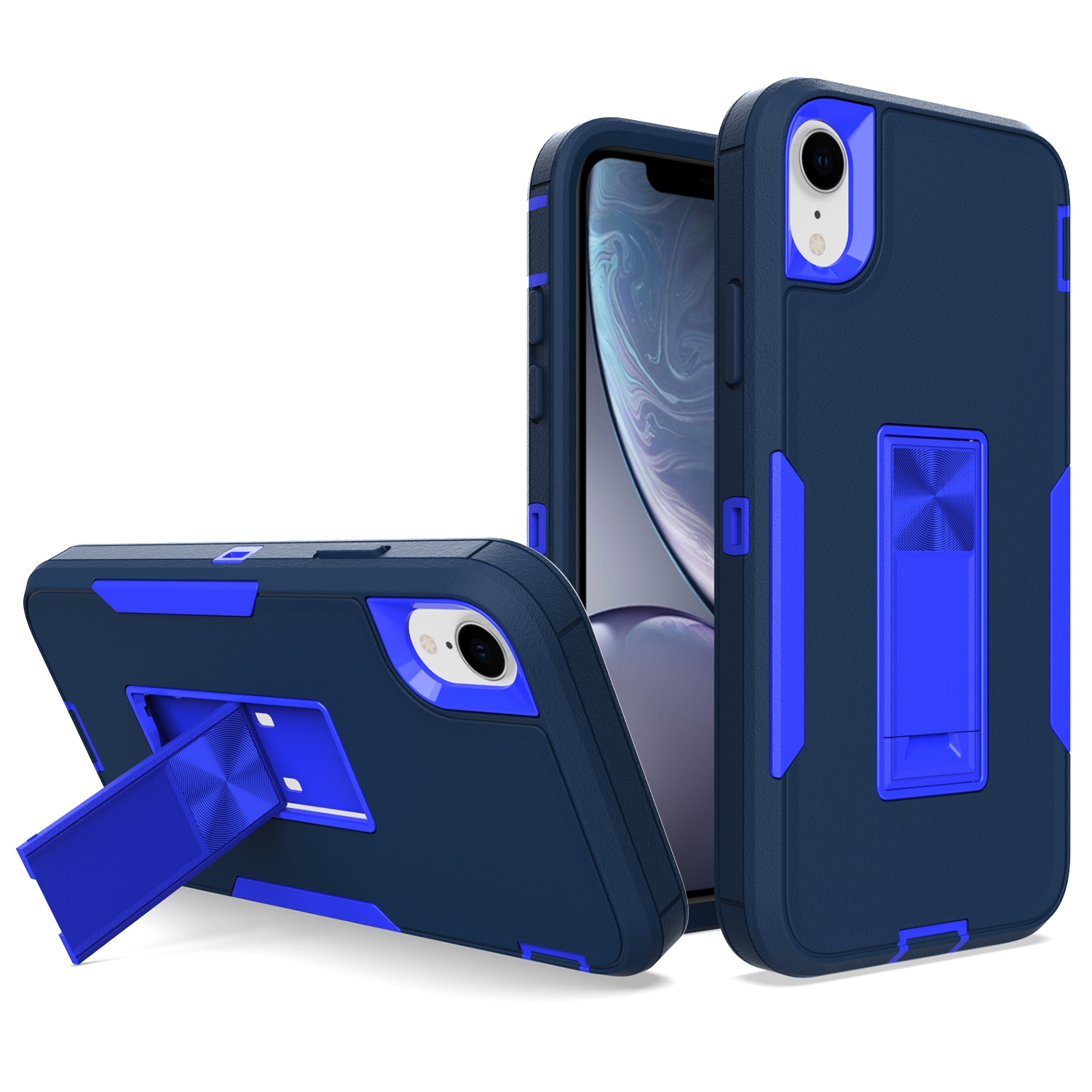 For iPhone XR Magnetic Holder Phone Case(Sapphire Blue + Dark Blue) - Shopkiz.com