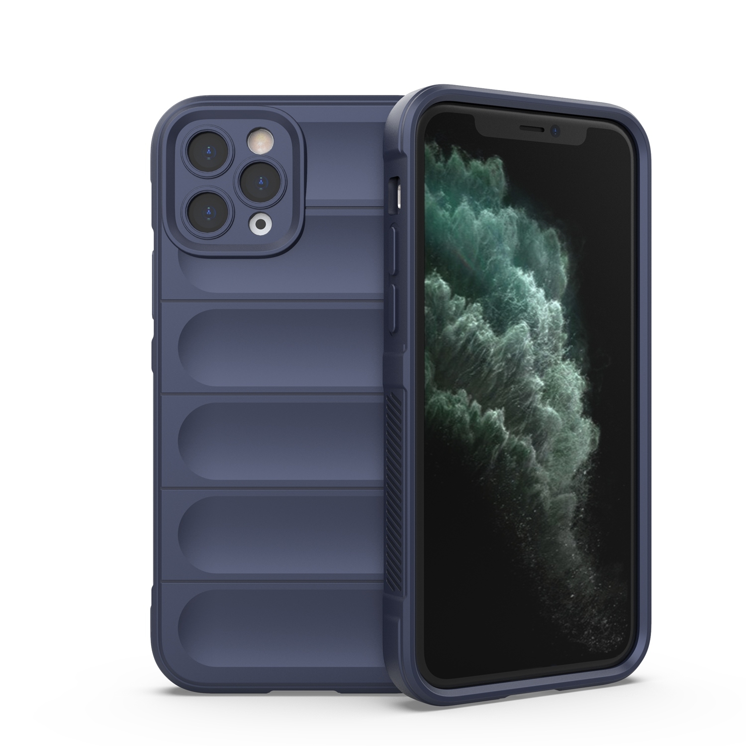 For iPhone 11 Pro Magic Shield TPU + Flannel Phone Case (Dark Blue) - Shopkiz.com