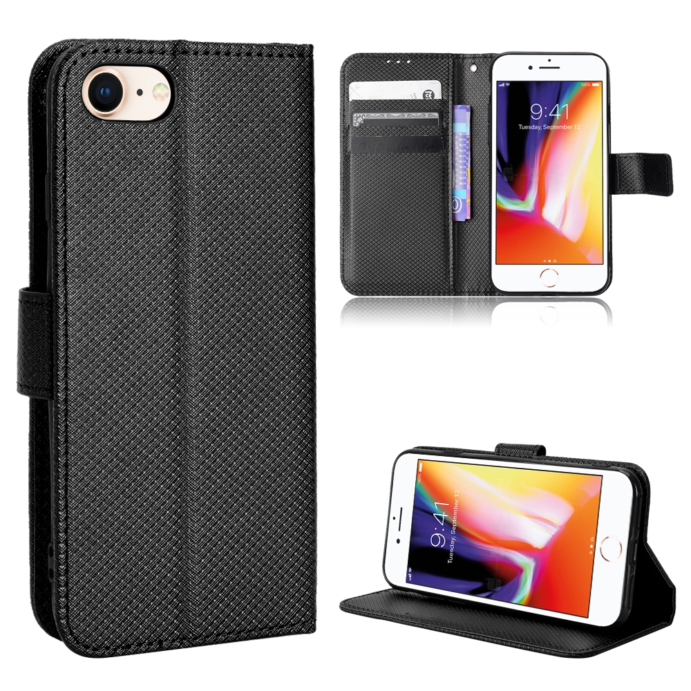 For iPhone SE 2022 / SE 2020 / 8 / 7 Diamond Texture Leather Phone Case(Black) - Shopkiz.com