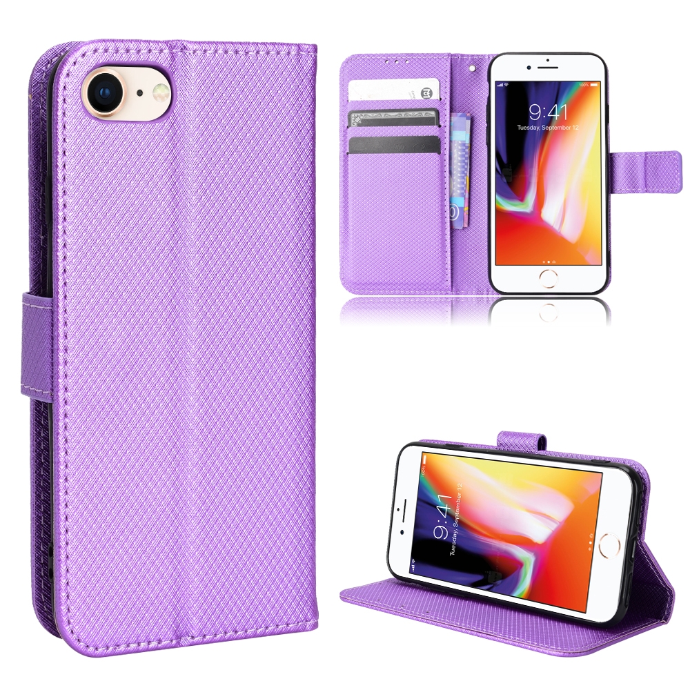 For iPhone SE 2022 / SE 2020 / 8 / 7 Diamond Texture Leather Phone Case(Purple) - Shopkiz.com