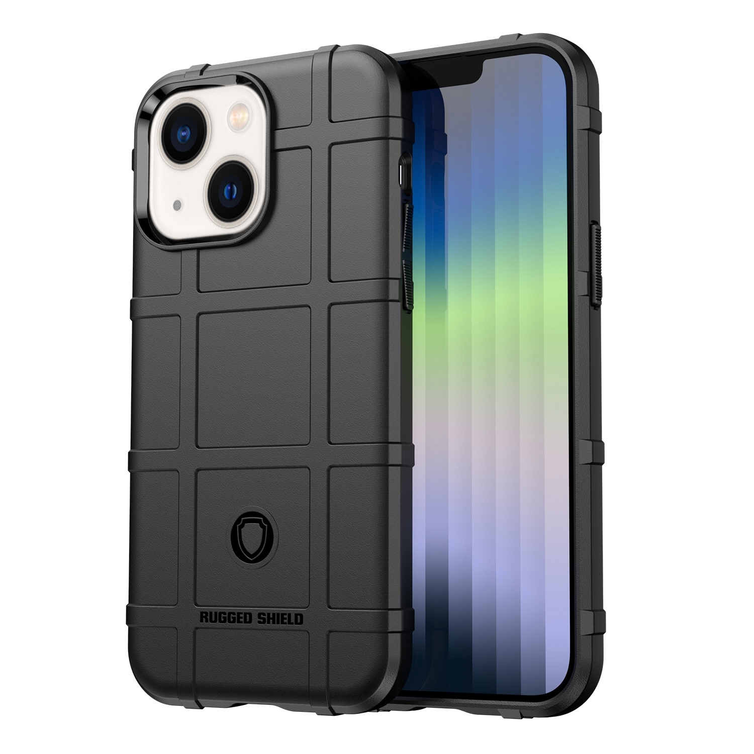 For iPhone 14 Plus Rugged Shield Full Coverage Shockproof TPU Case (Black) - Shopkiz.com