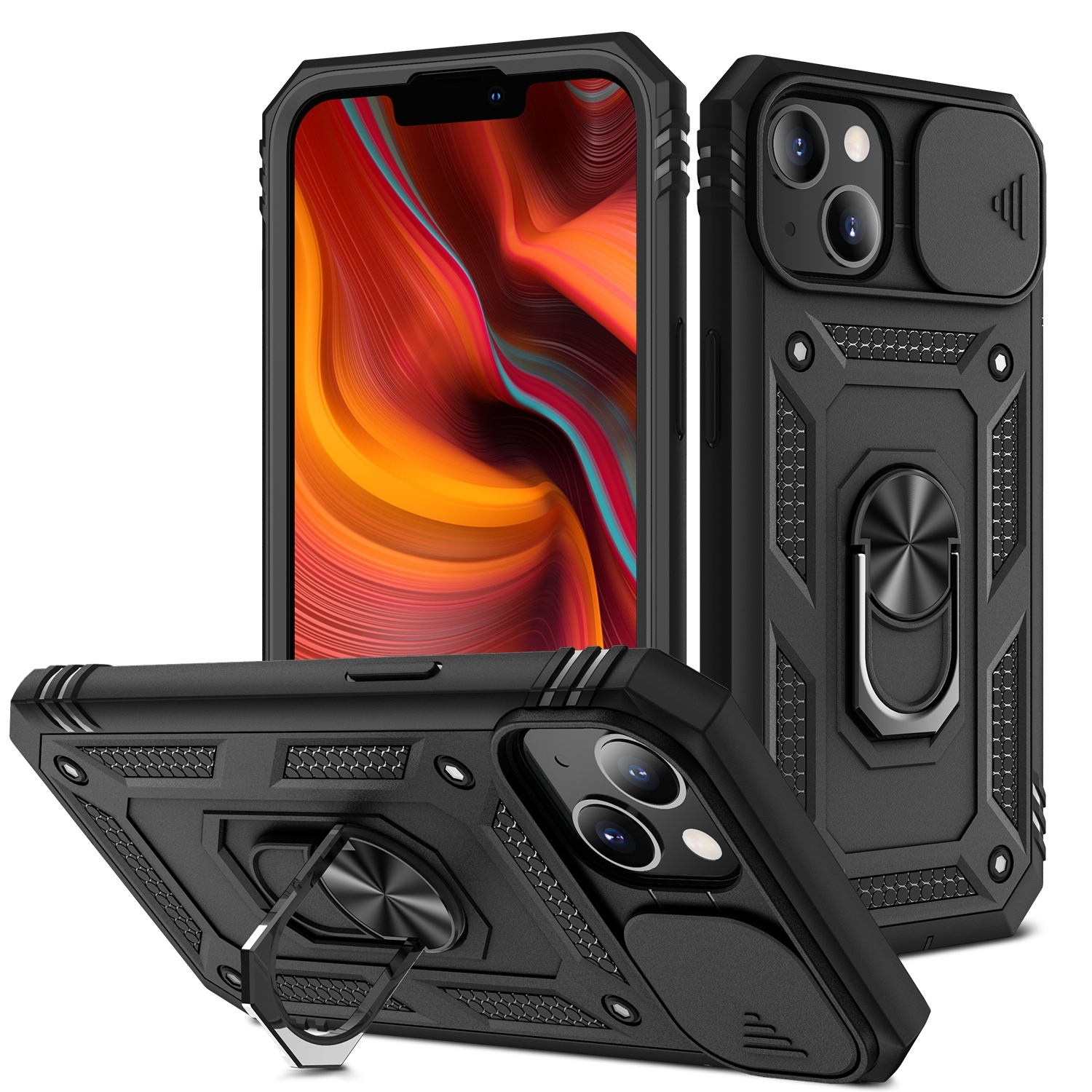For iPhone 14 Sliding Camera Cover Design TPU + PC Protective Phone Case (Black+Black) - Shopkiz.com