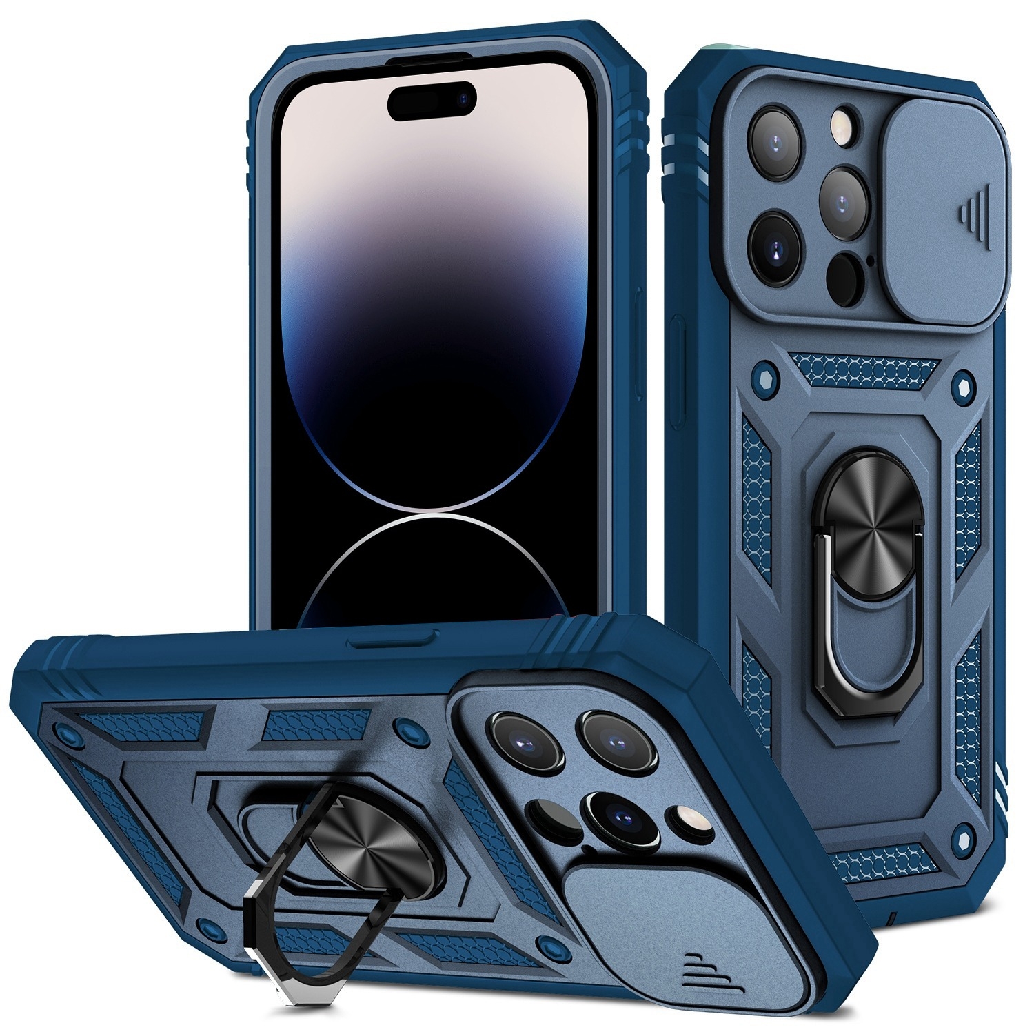 For iPhone 14 Pro Sliding Camera Cover Design TPU + PC Protective Phone Case (Blue+Blue) - Shopkiz.com