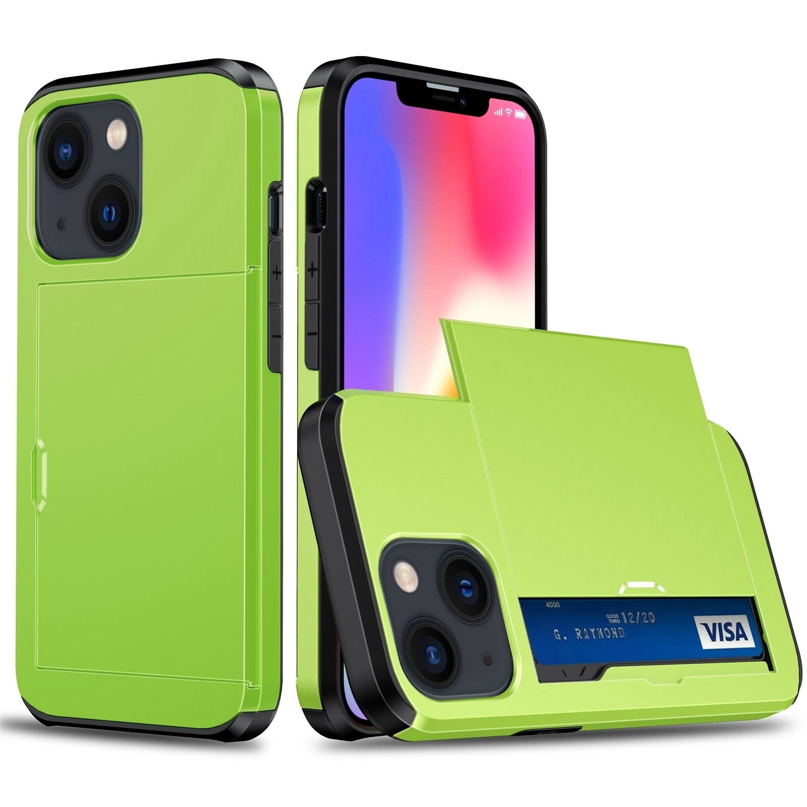 For iPhone 14 Shockproof Armor Protective Phone Case with Slide Card Slot (Green) - Shopkiz.com