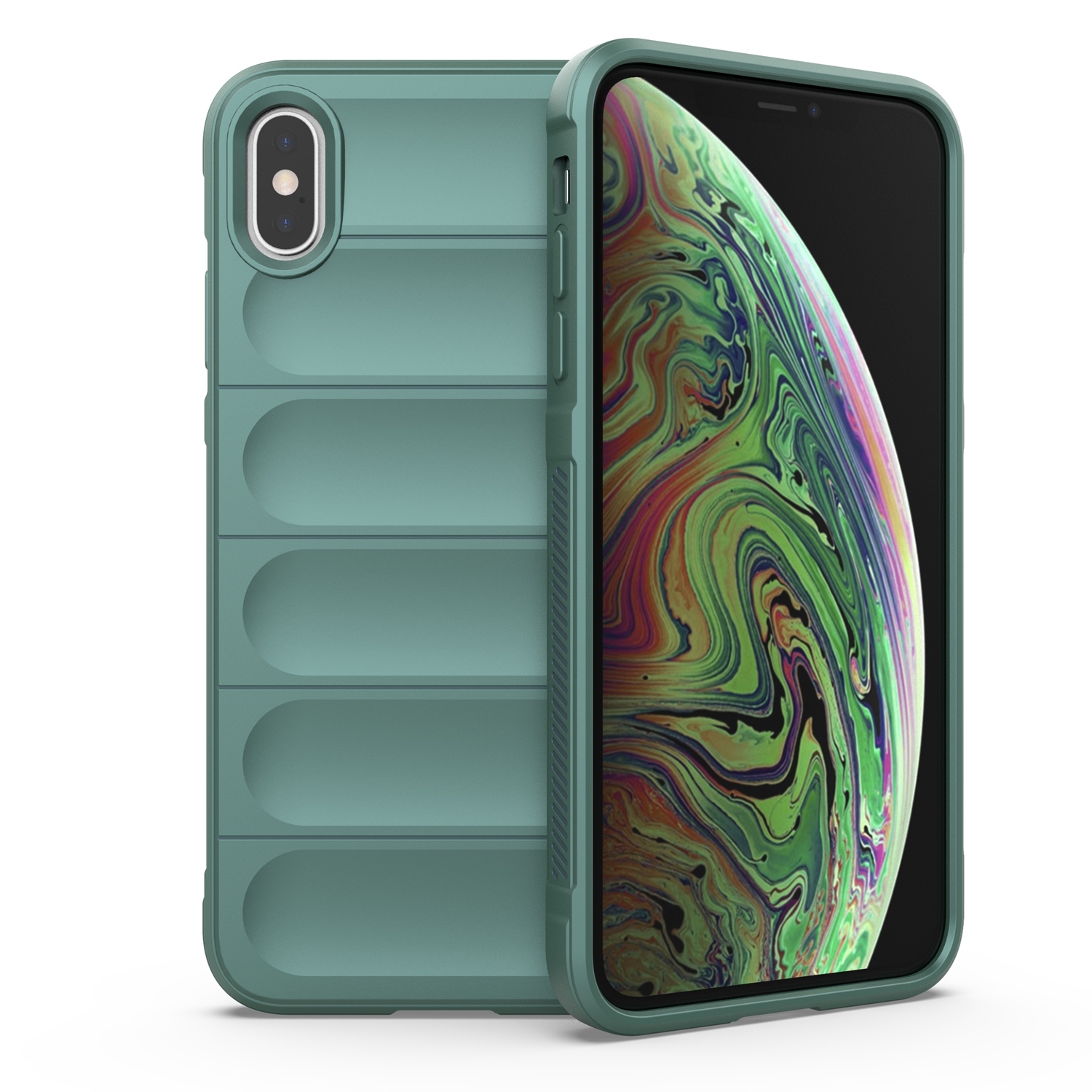 For iPhone XS Max Magic Shield TPU + Flannel Phone Case(Dark Green) - Shopkiz.com