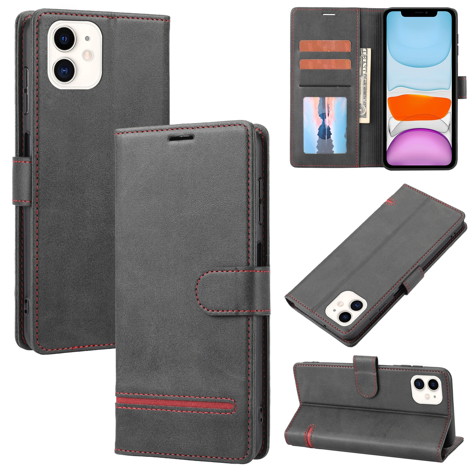 For iPhone 12 mini Classic Wallet Flip Leather Phone Case (Black) - Shopkiz.com
